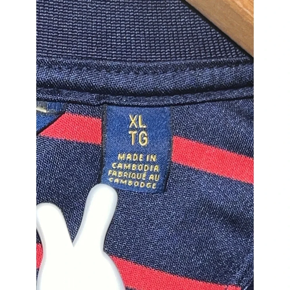 Polo Golf Ralph Lauren Mens XL Red Blue Striped Polo Shinning Rock Logo Preppy